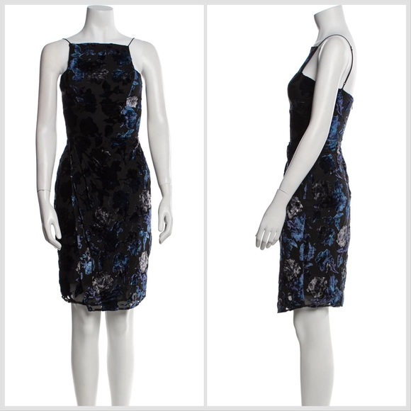 Reformation Dresses & Skirts - Reformation velvet floral print short knee length dress black, silver & blue XS